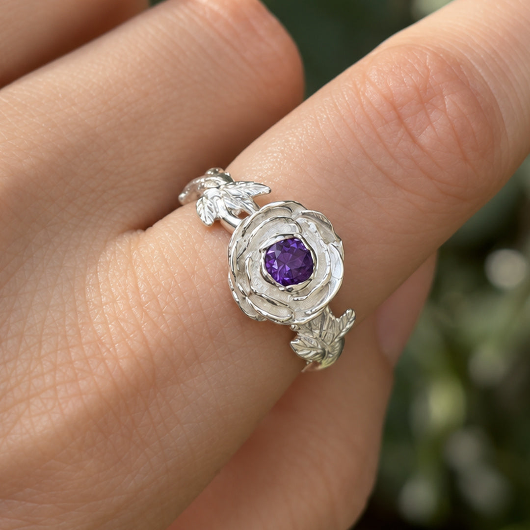 Anillo camelia amatista